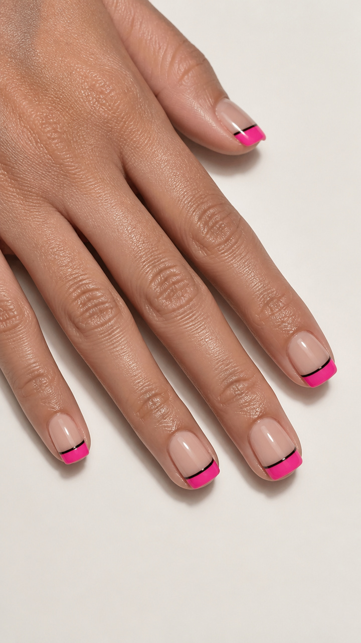 Hot Pink Tips with Black Liner Detail