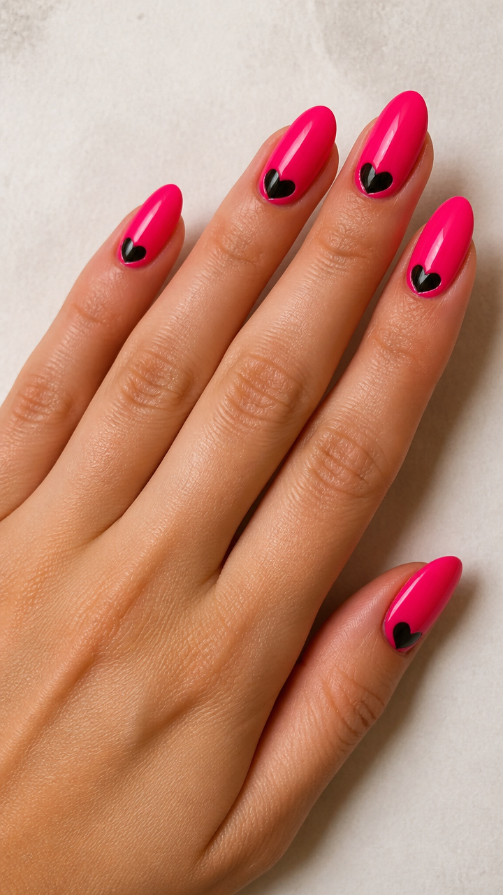 Hot Pink with Black Heart Cutouts