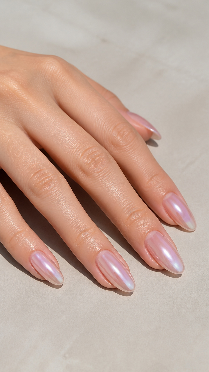 Icy Pink Chrome Almond Tips