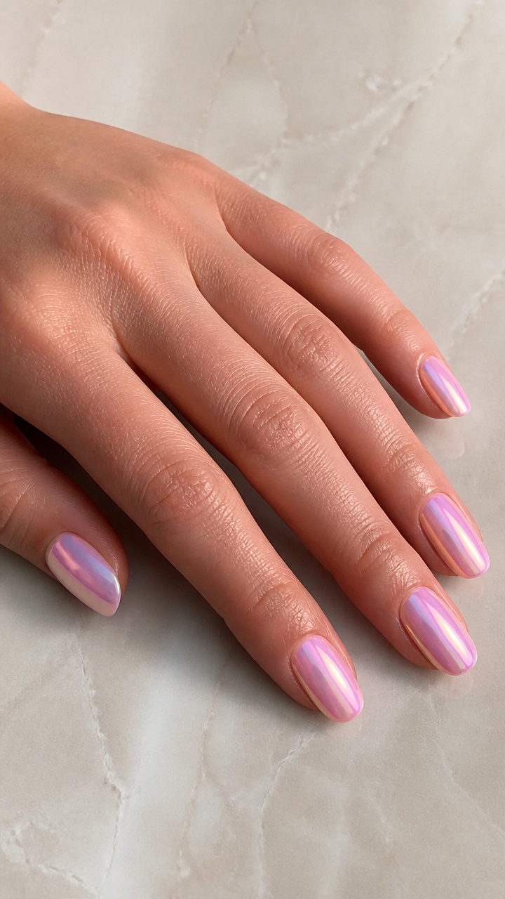 Iridescent Pink Chrome Over Natural Ovals