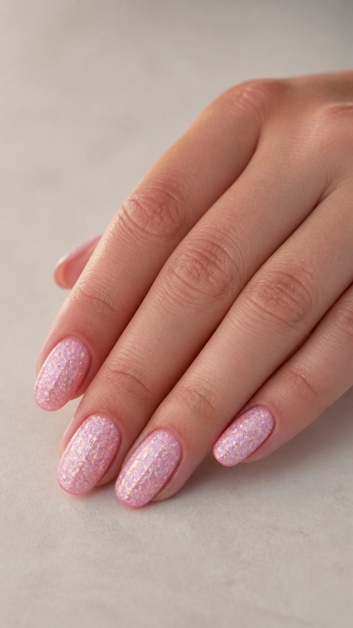 Iridescent Pink Sand Texture Nails