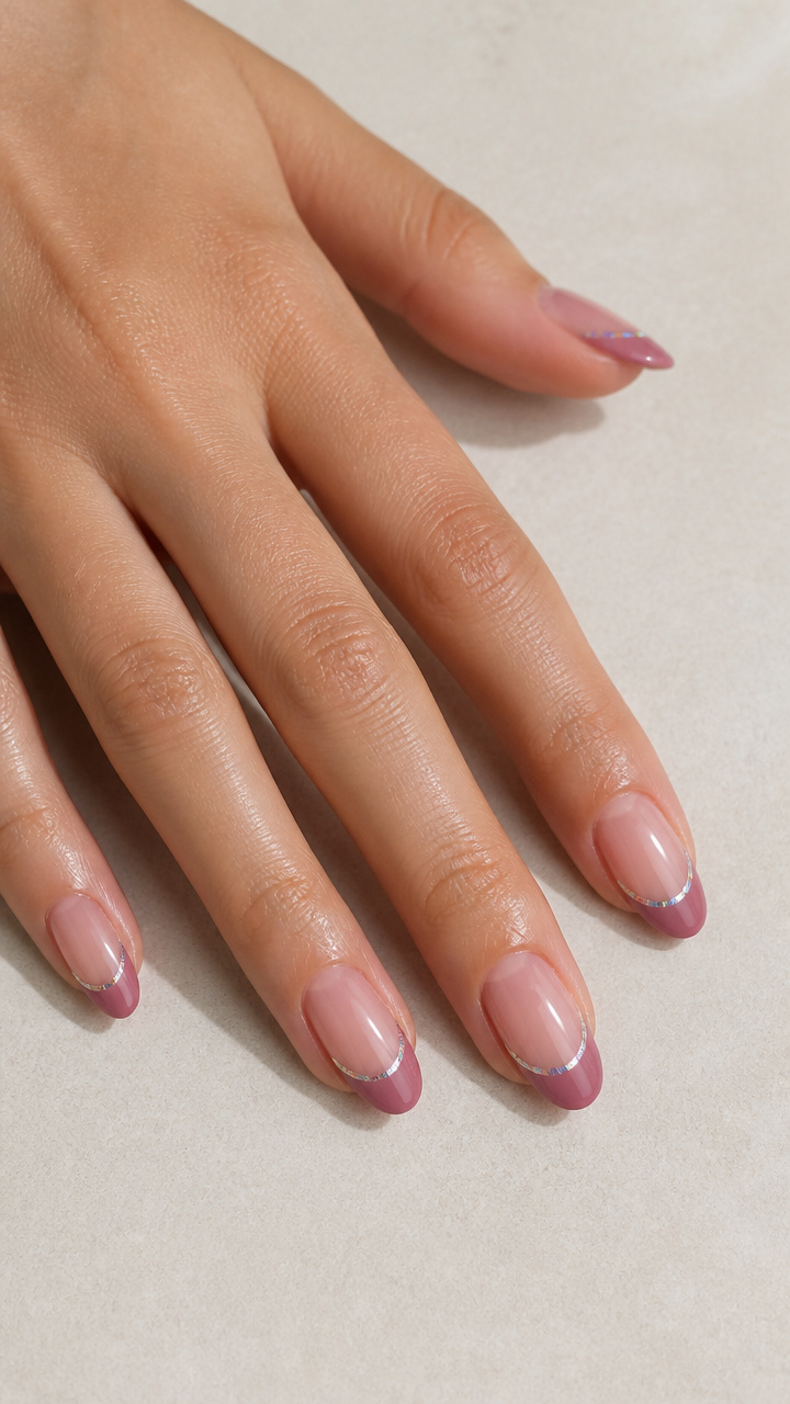Mauve French Tips with Holographic Edge