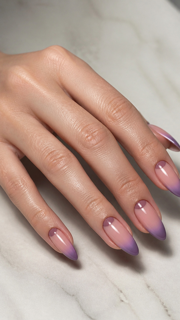 Mauve-Pink Ombré Moon Manicure
