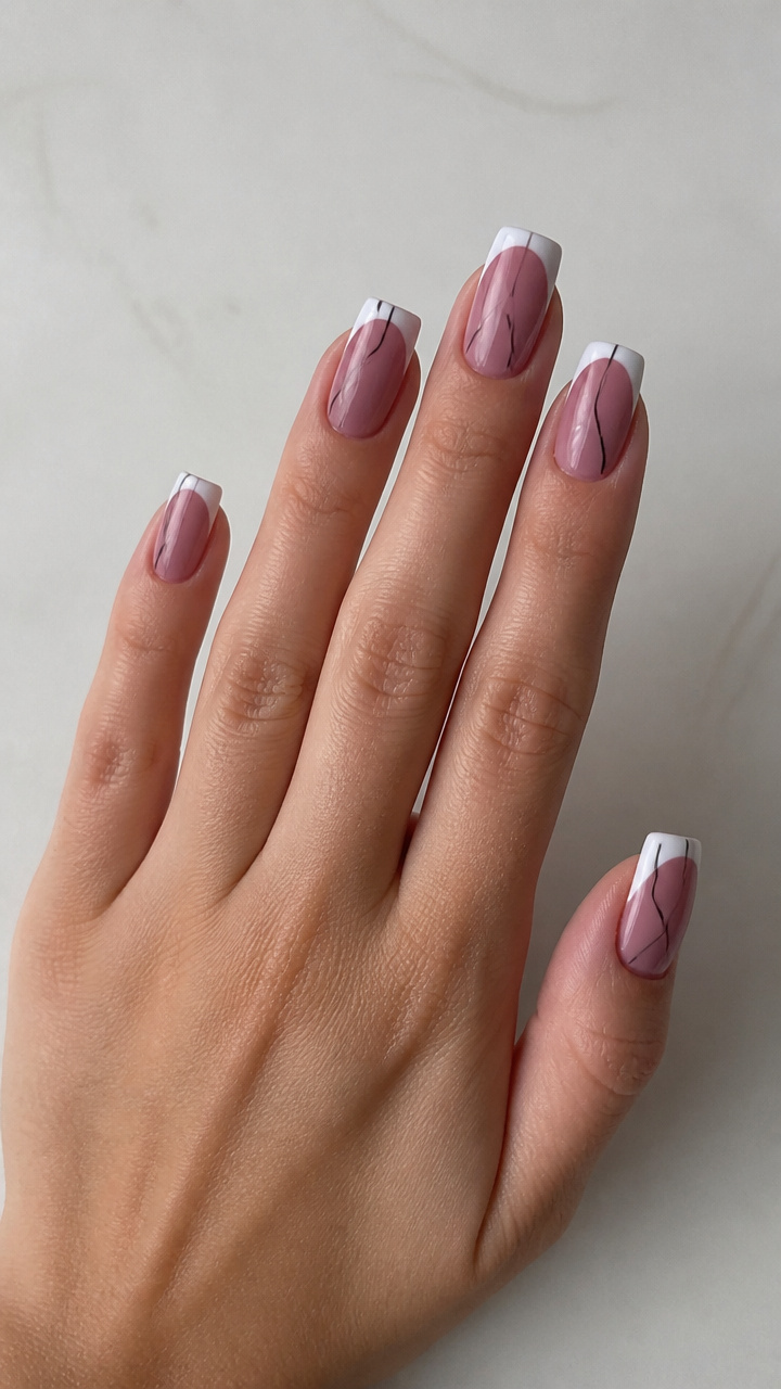 Mauve-Toned Squared Tips with Minimalist Line Art