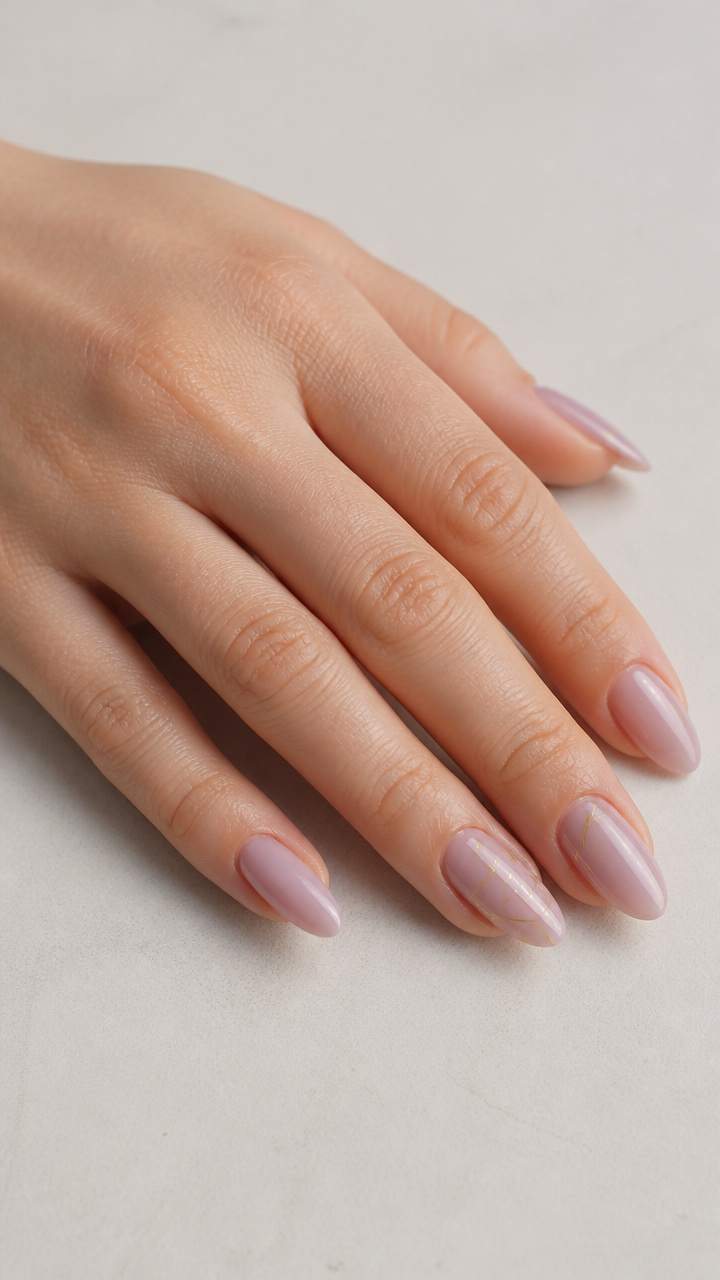 Milky Mauve Almond with Minimalist Line Art