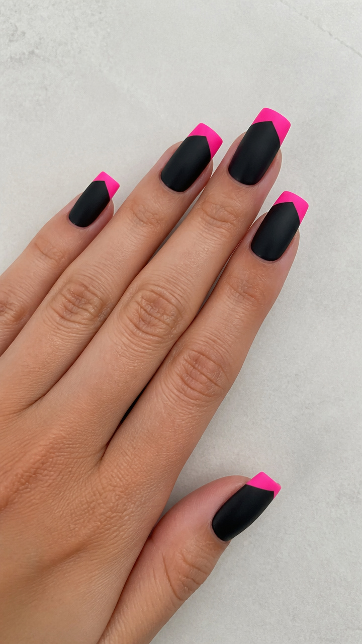 Neon Pink Tips with Matte Black Accents
