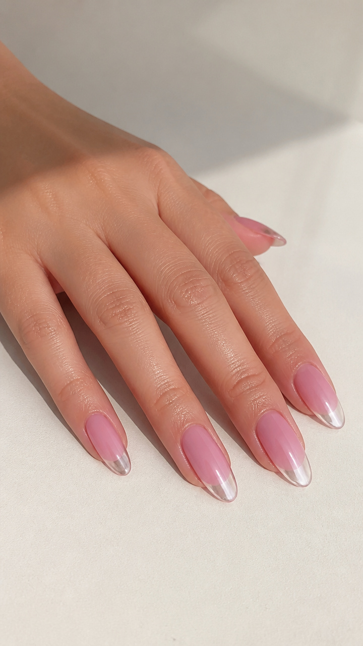 Ombré Dusty Pink to Clear Chrome Tips