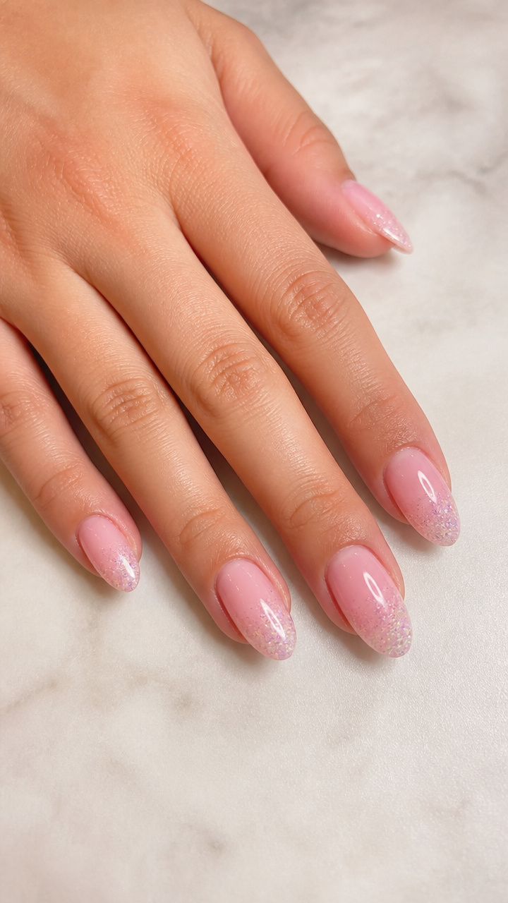 Pastel Pink Glitter Gradient Almonds