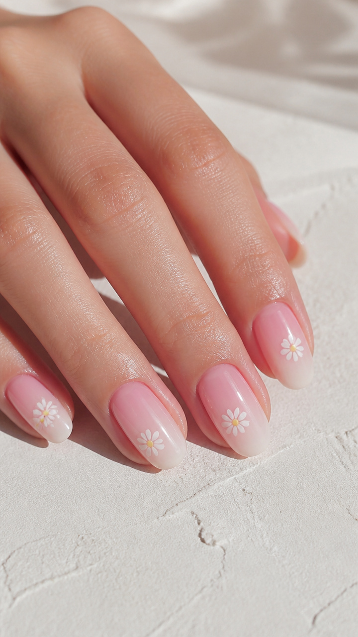 Pastel Pink Ombre with Tiny Daisies