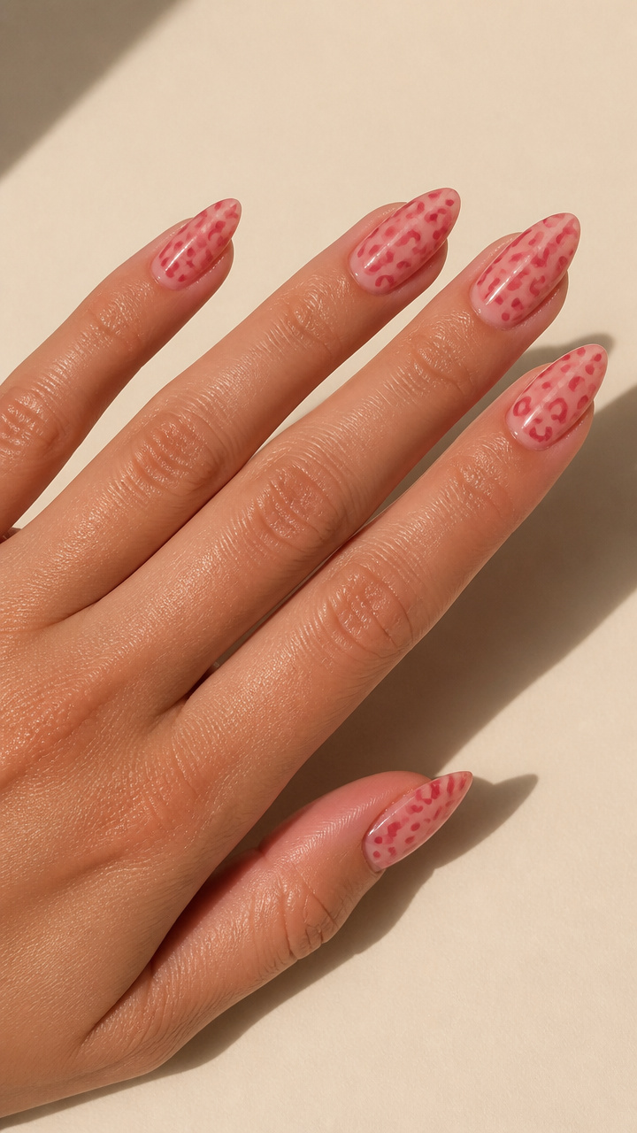 Pink Leopard Print Almond Nails