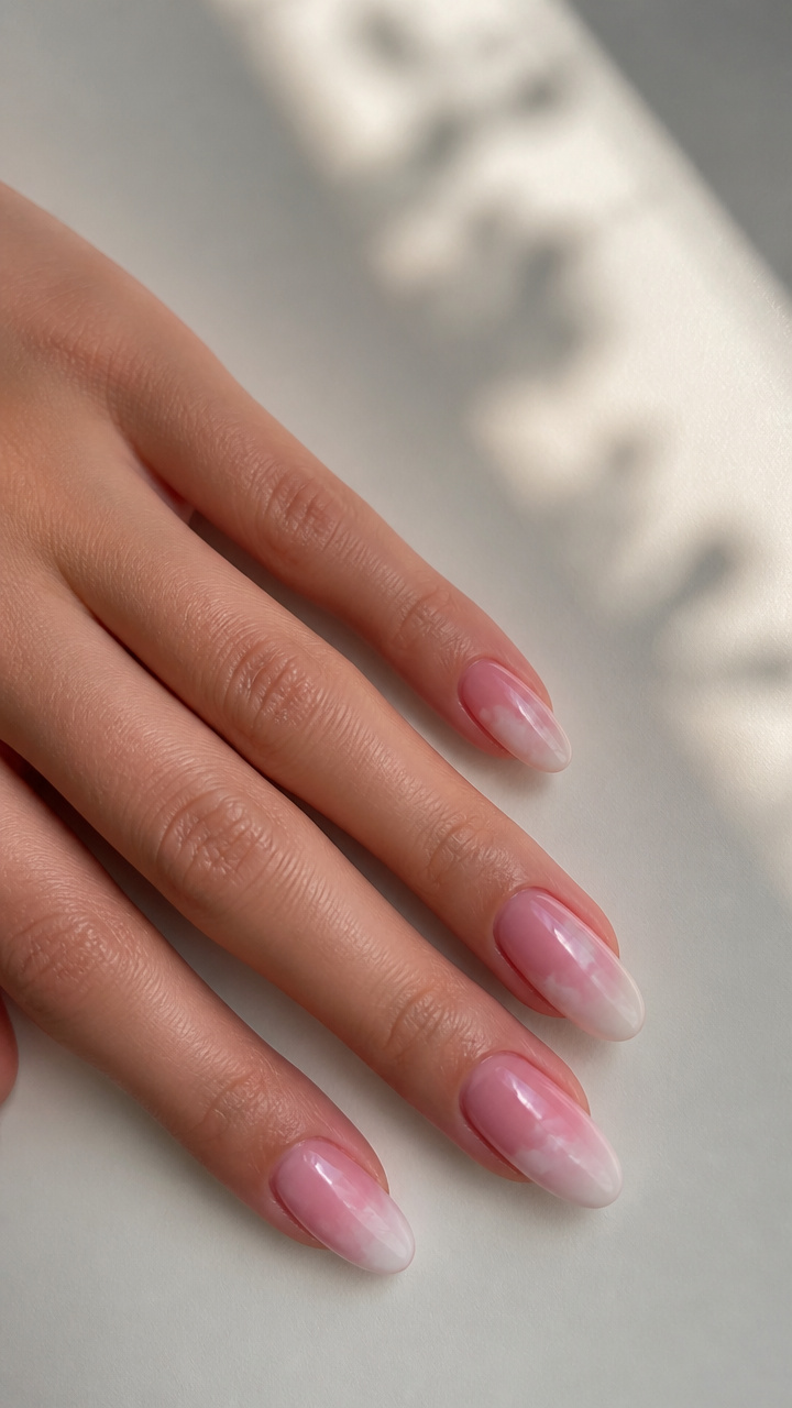 Pink Ombre with Cloud-Like White Swirls
