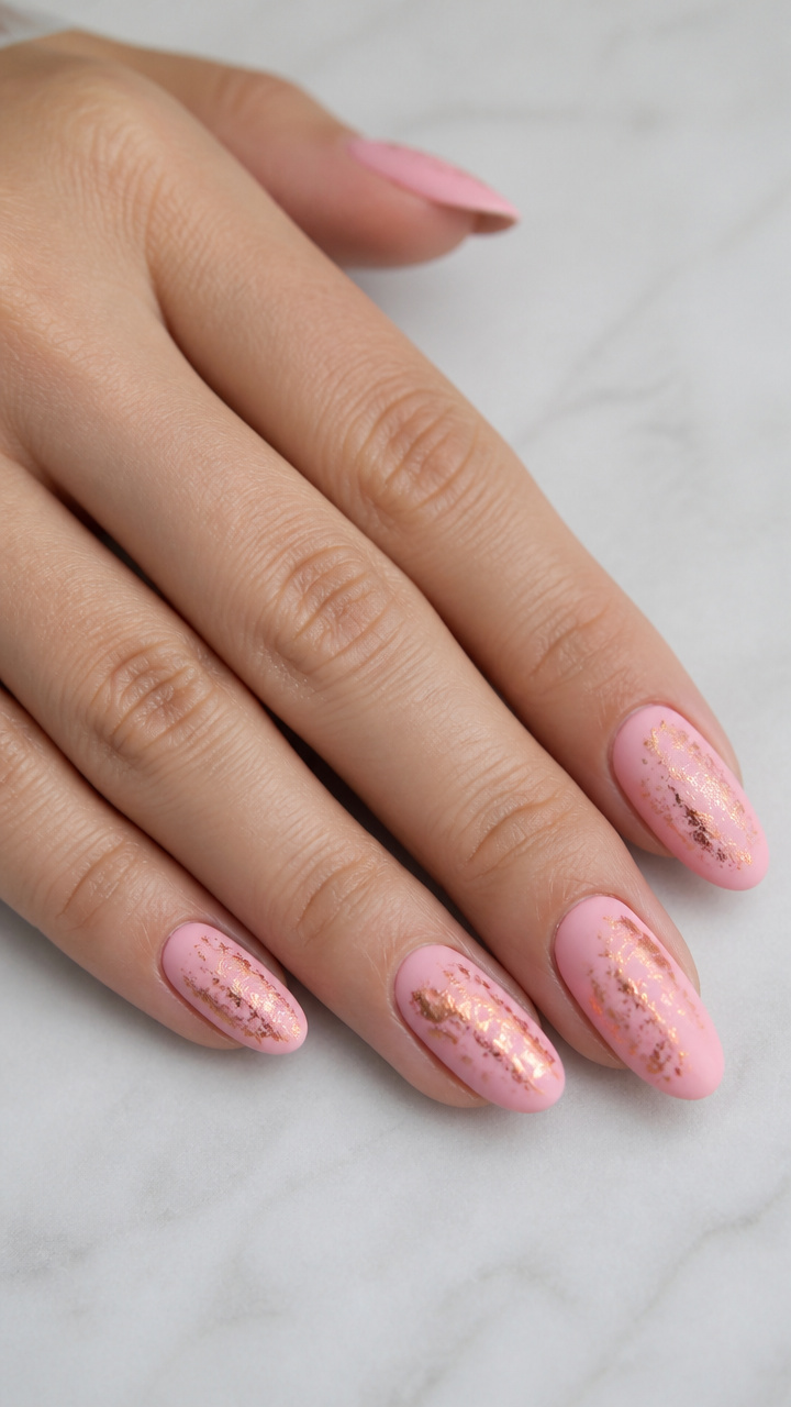 Rose Gold Foil Over Matte Bubblegum Pink
