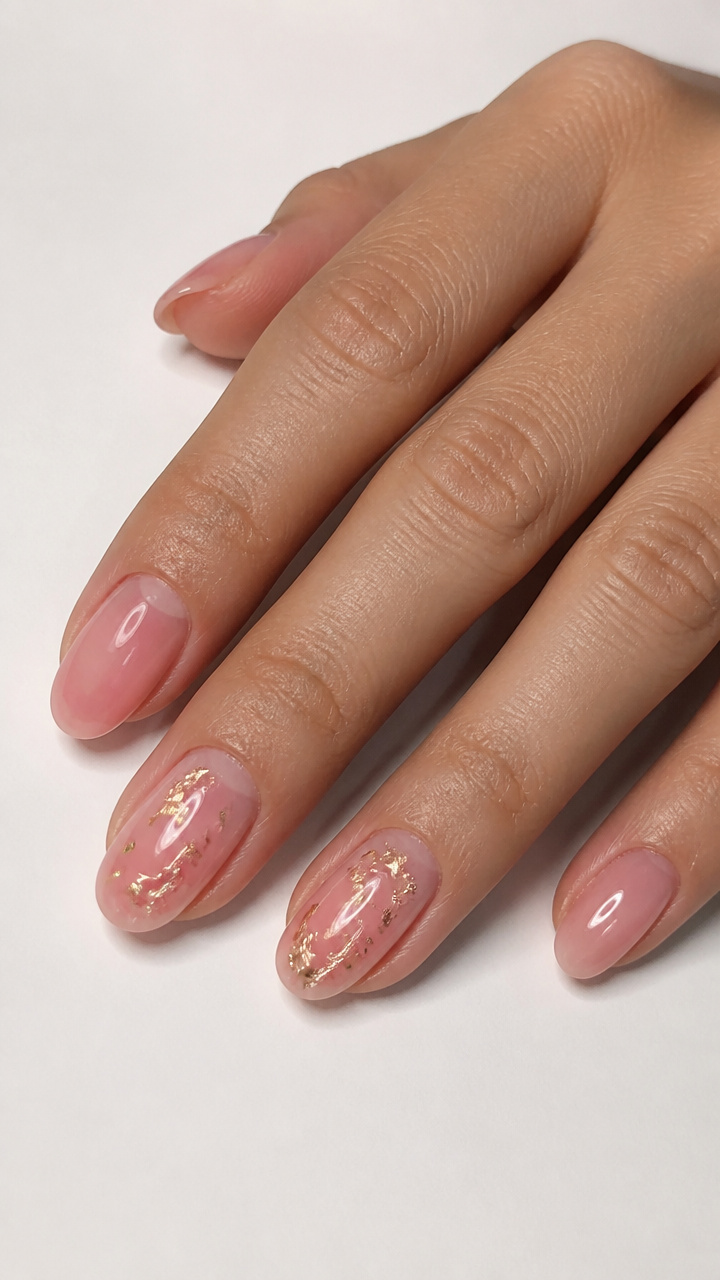 Sheer Pink Tint with Gold Leaf Fragments
