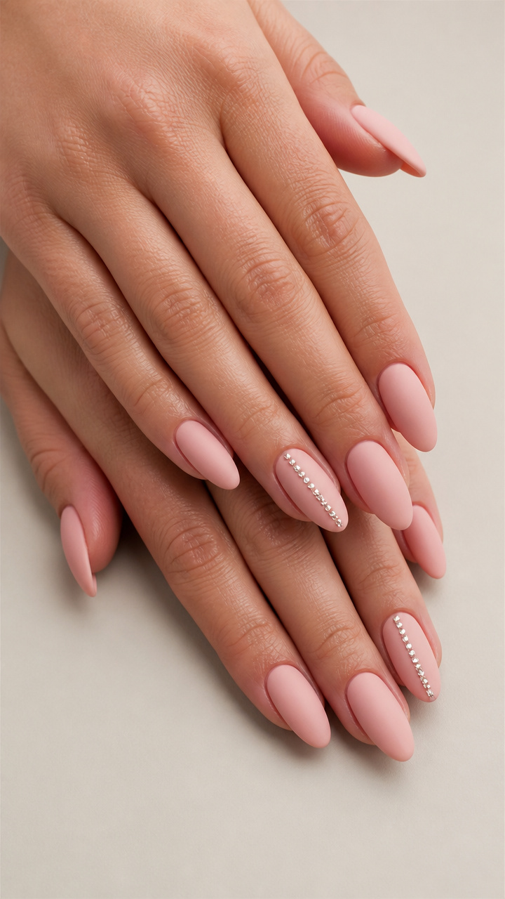 Soft Matte Pink with Single Rhinestone Line
