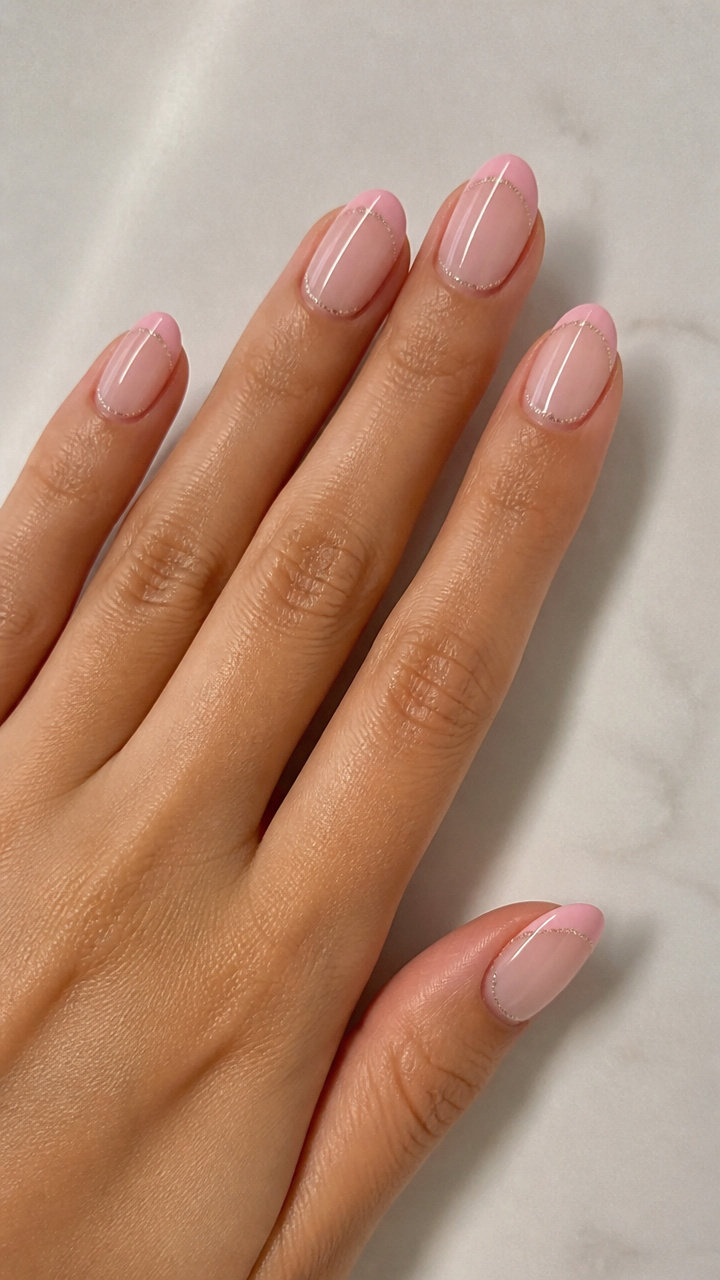 Soft Pink French Tips with Glitter Smile Lines