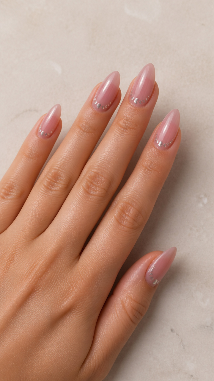 Translucent Pink with Inner Nail Moon Phases