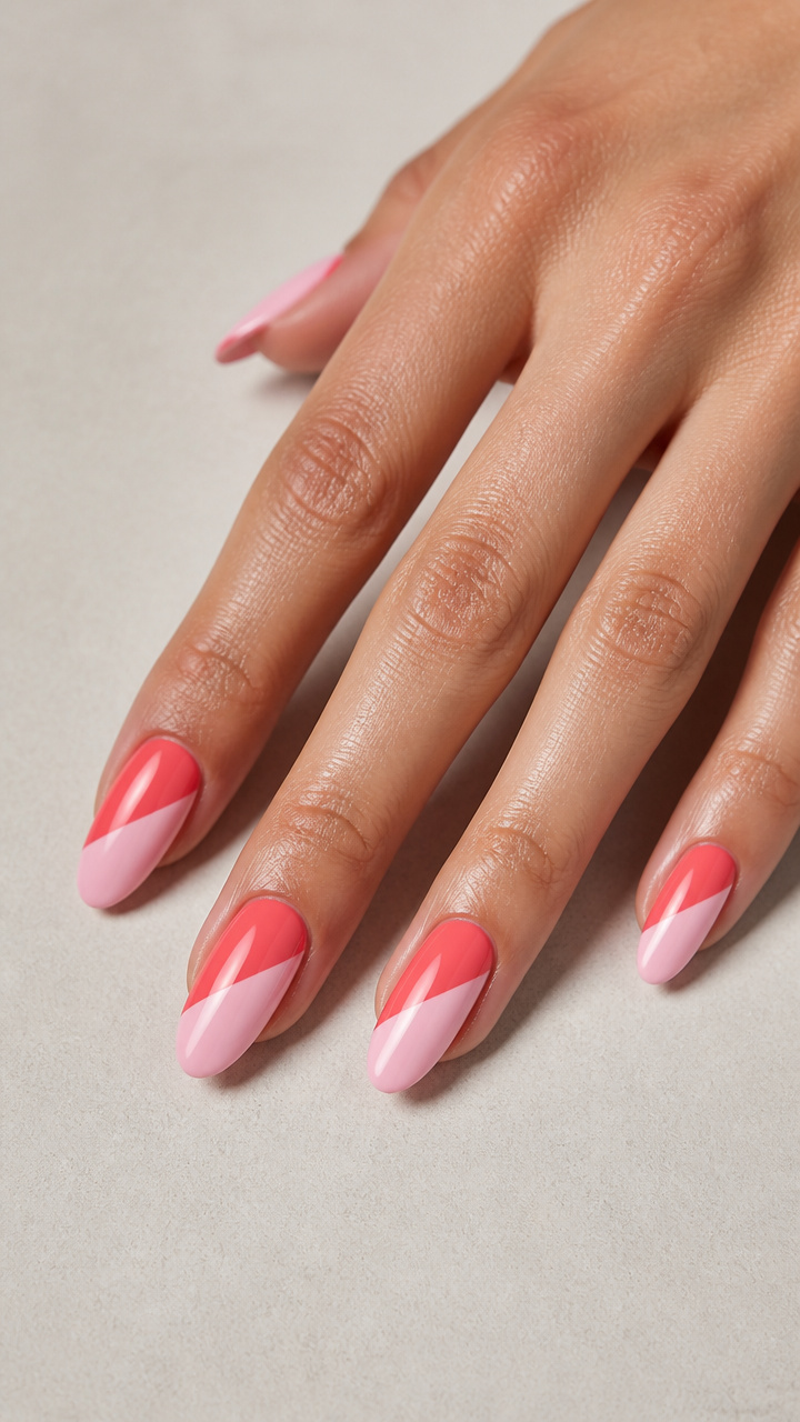 Two-Tone Coral-Pink Almond Design