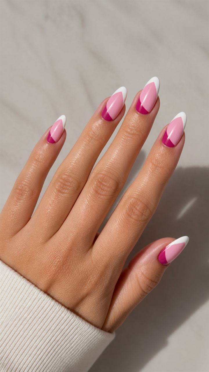 Two-Tone Pink French with Geometric Divider