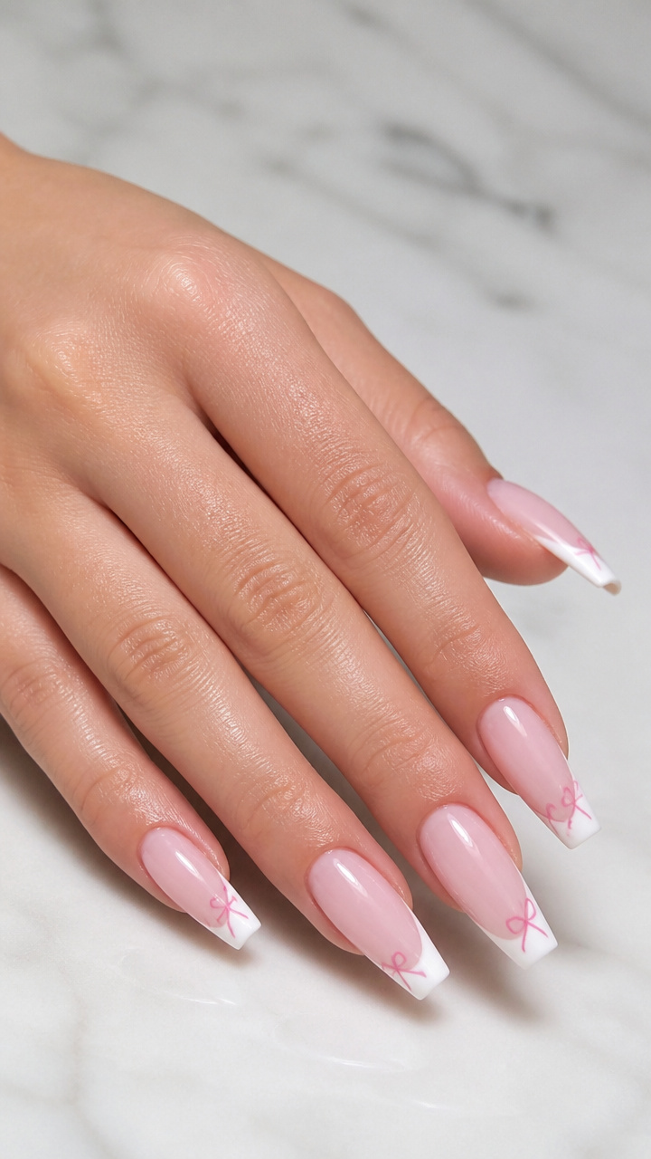 Baby Pink French with Miniature Bow Accents