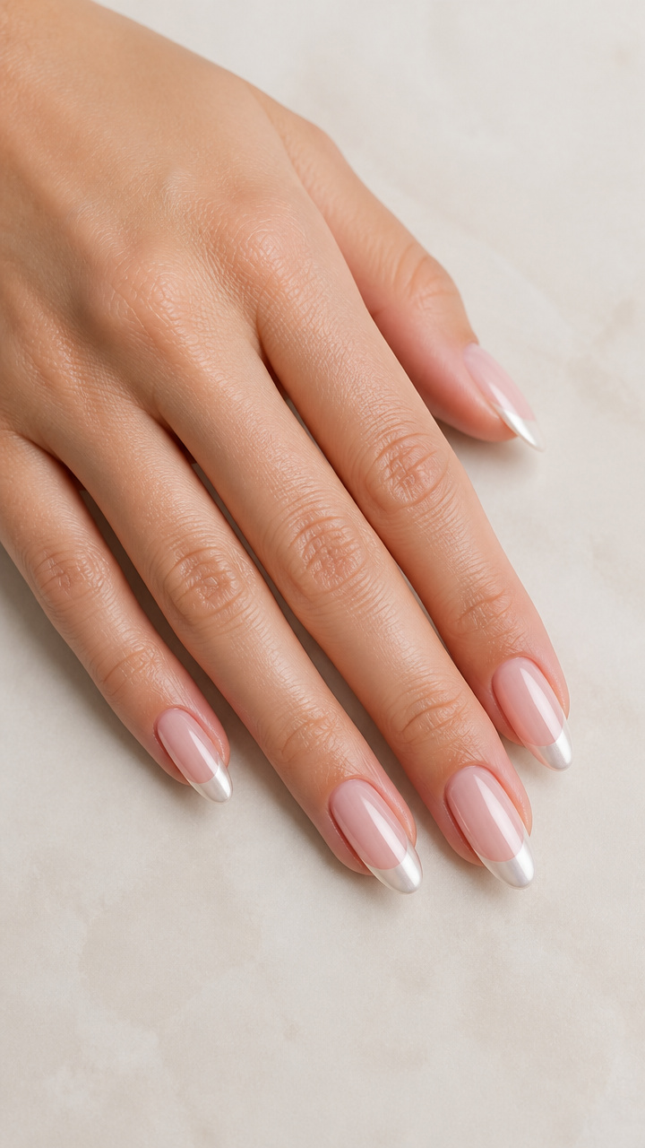 Blush French Tips with Pearlescent Shine