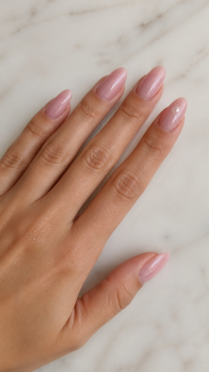 Blush Pink Almond with Pearl Accent