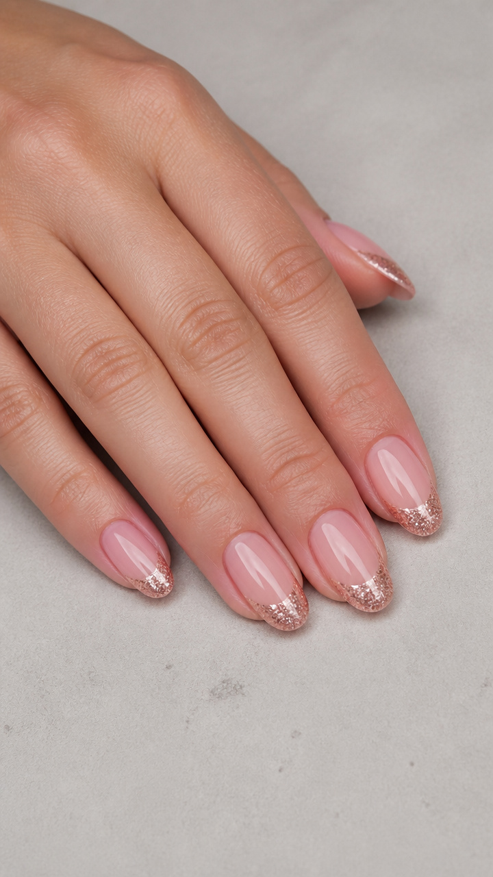 Blush Pink Glitter French Tips