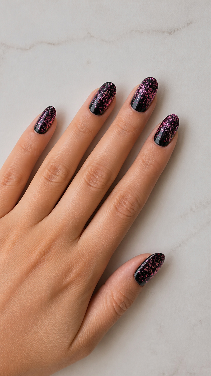 Bubblegum Pink Glitter Gradient on Black Base