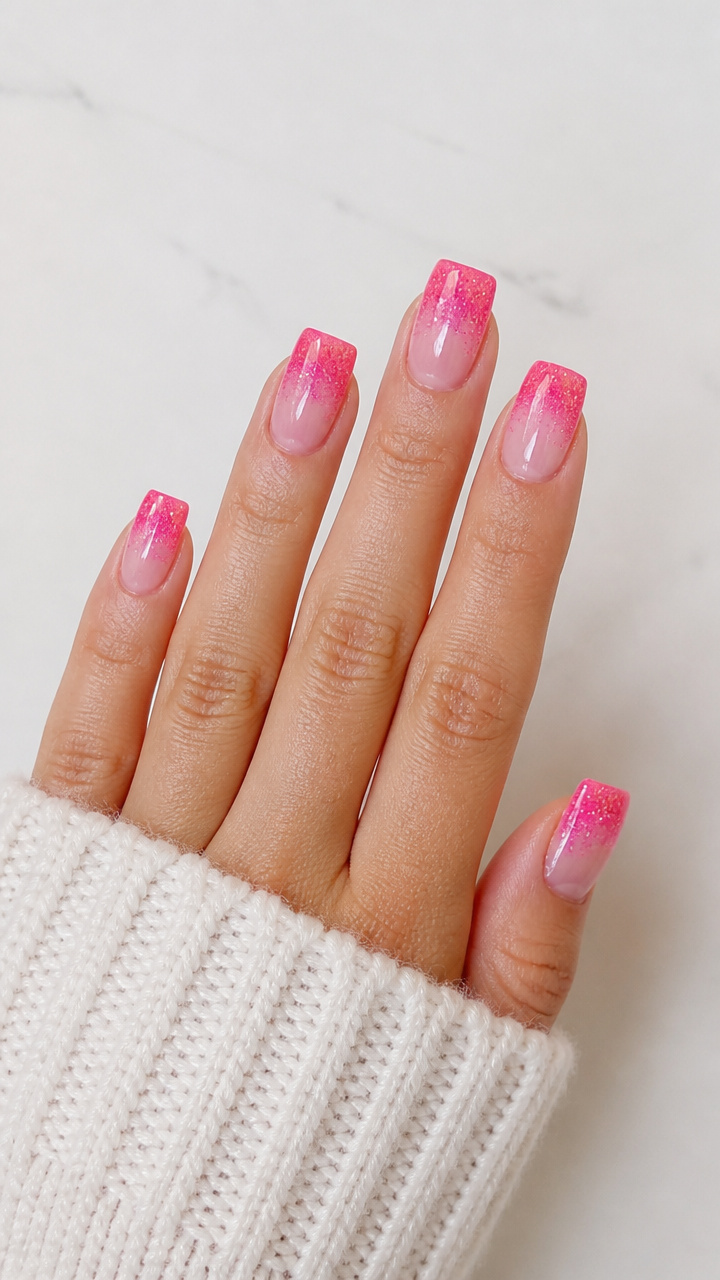 Bubblegum Pink Glitter Ombré Tips