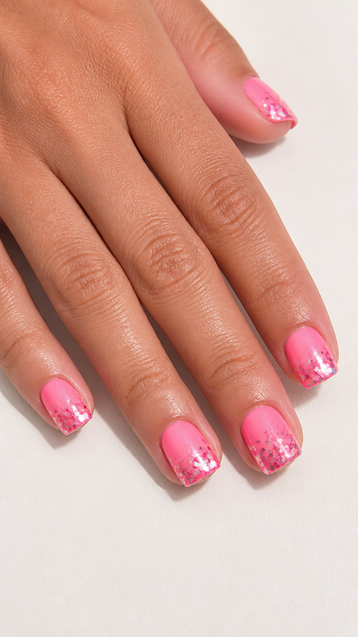 Bubblegum Pink Glitter Tips