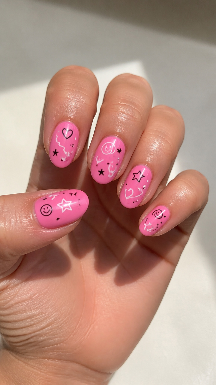 Bubblegum Pink with Miniature Doodle Art