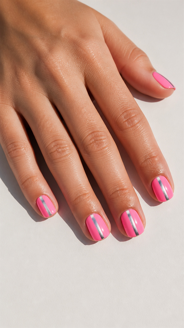 Bubblegum Pink with Single Silver Stripe