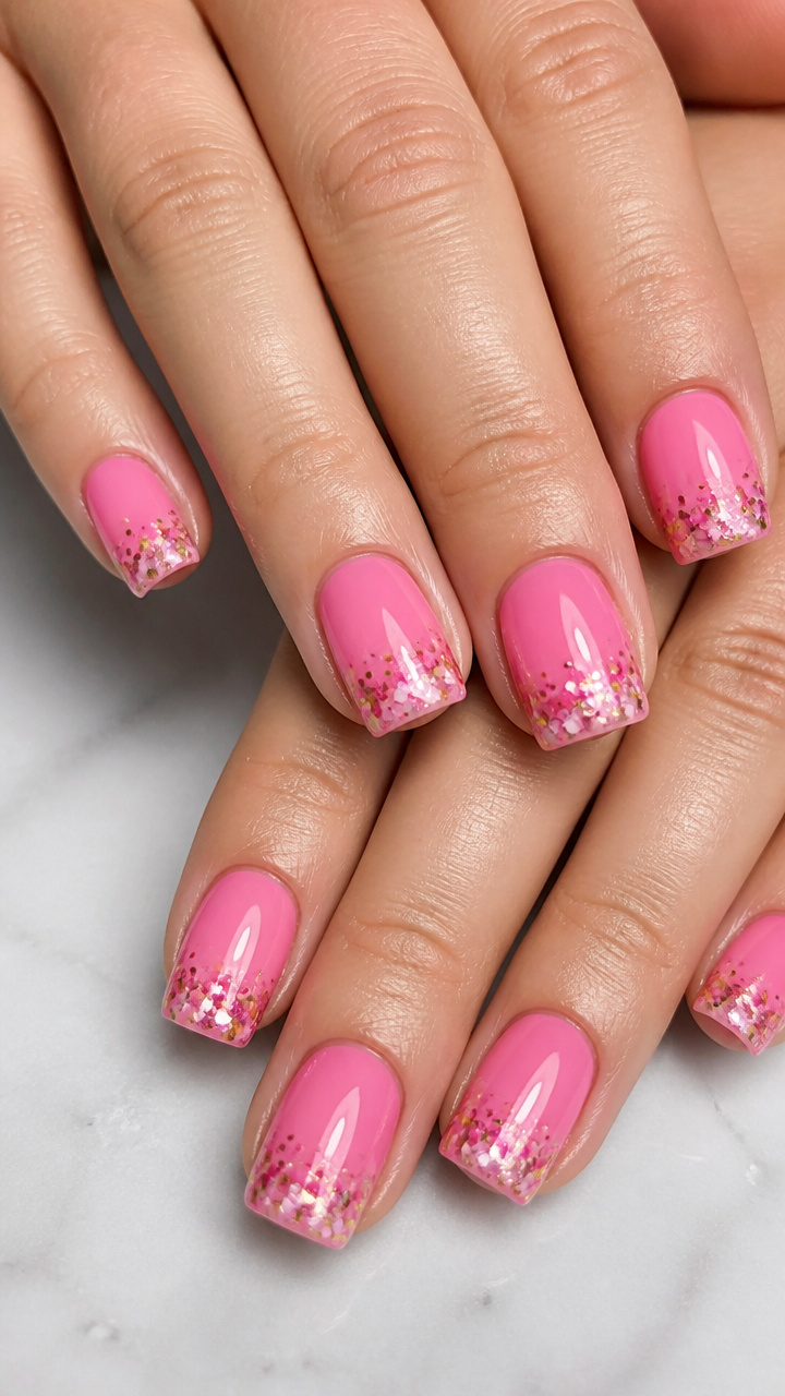 Candy Pink Glitter Confetti Tips
