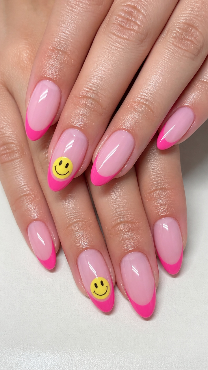 Candy Pink Tips with Smiley Faces