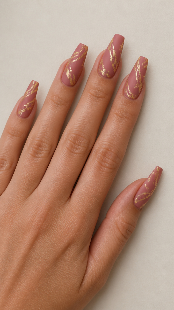 Dusty Rose Coffin with Gold Foil Swirls