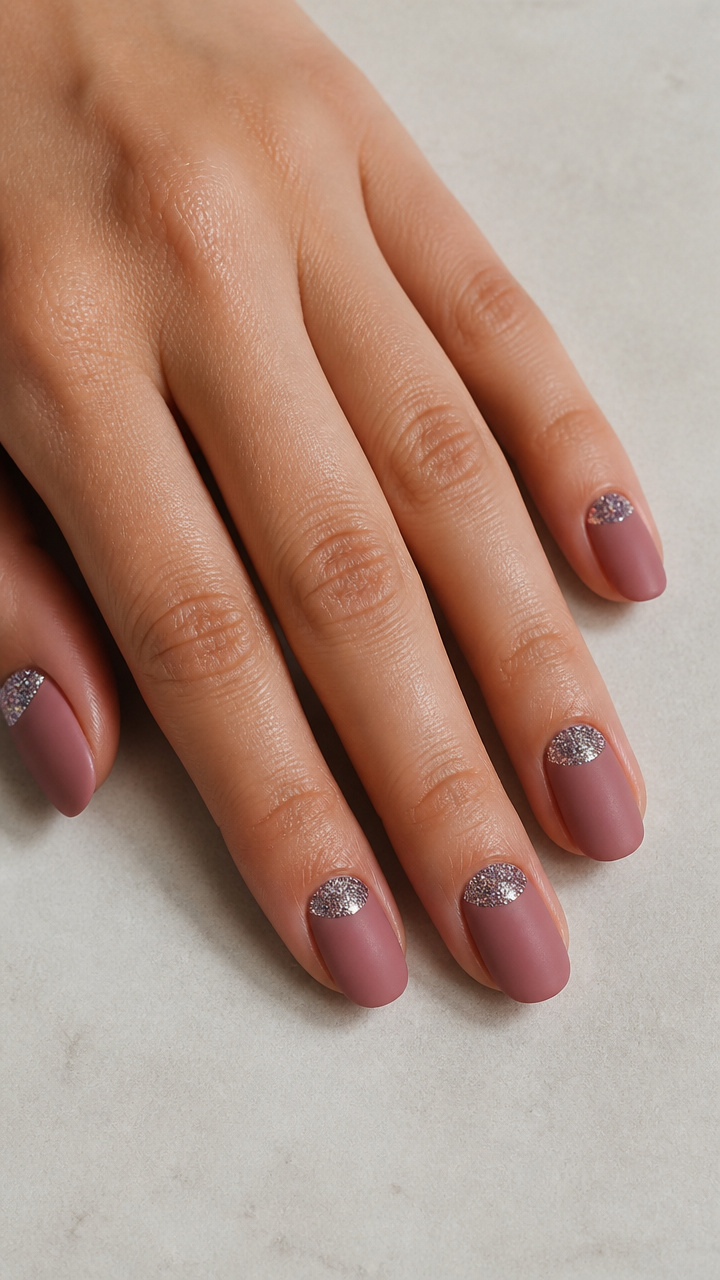 Dusty Rose Glitter Half-Moons