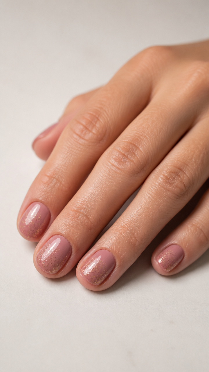 Dusty Rose with Gold Micro Glitter Gradient