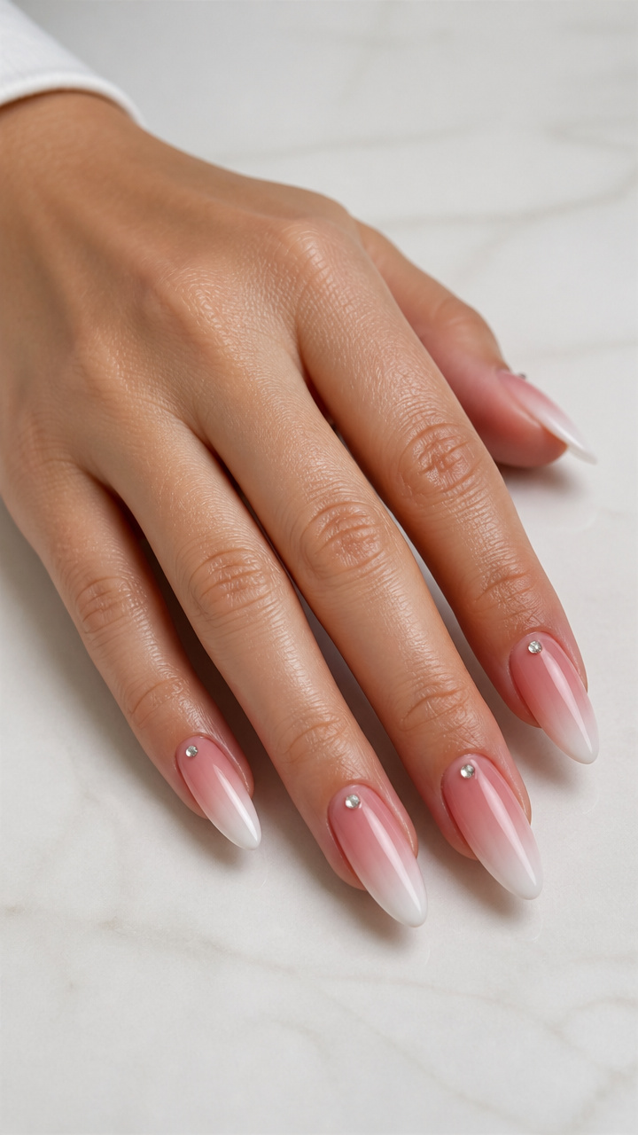 Frosted Almond Gradient with Rhinestones
