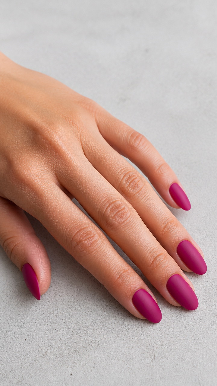 Frosted Magenta Matte Manicure