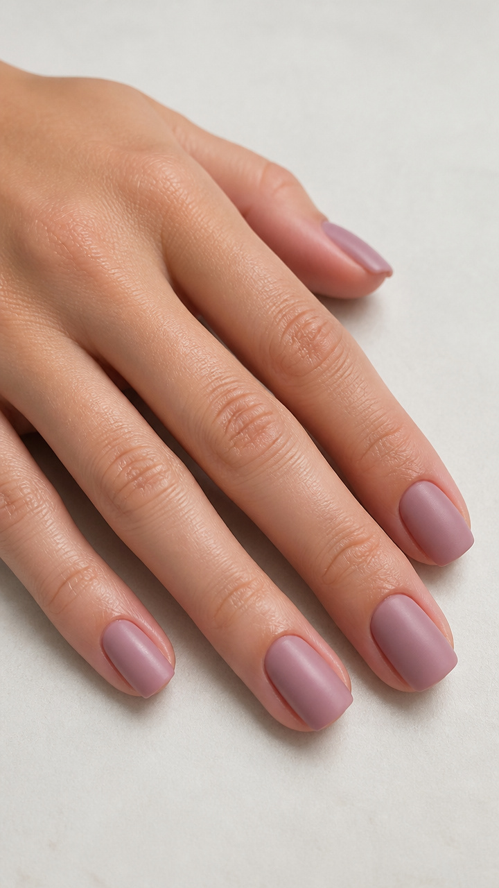 Frosted Mauve Short Square Nails