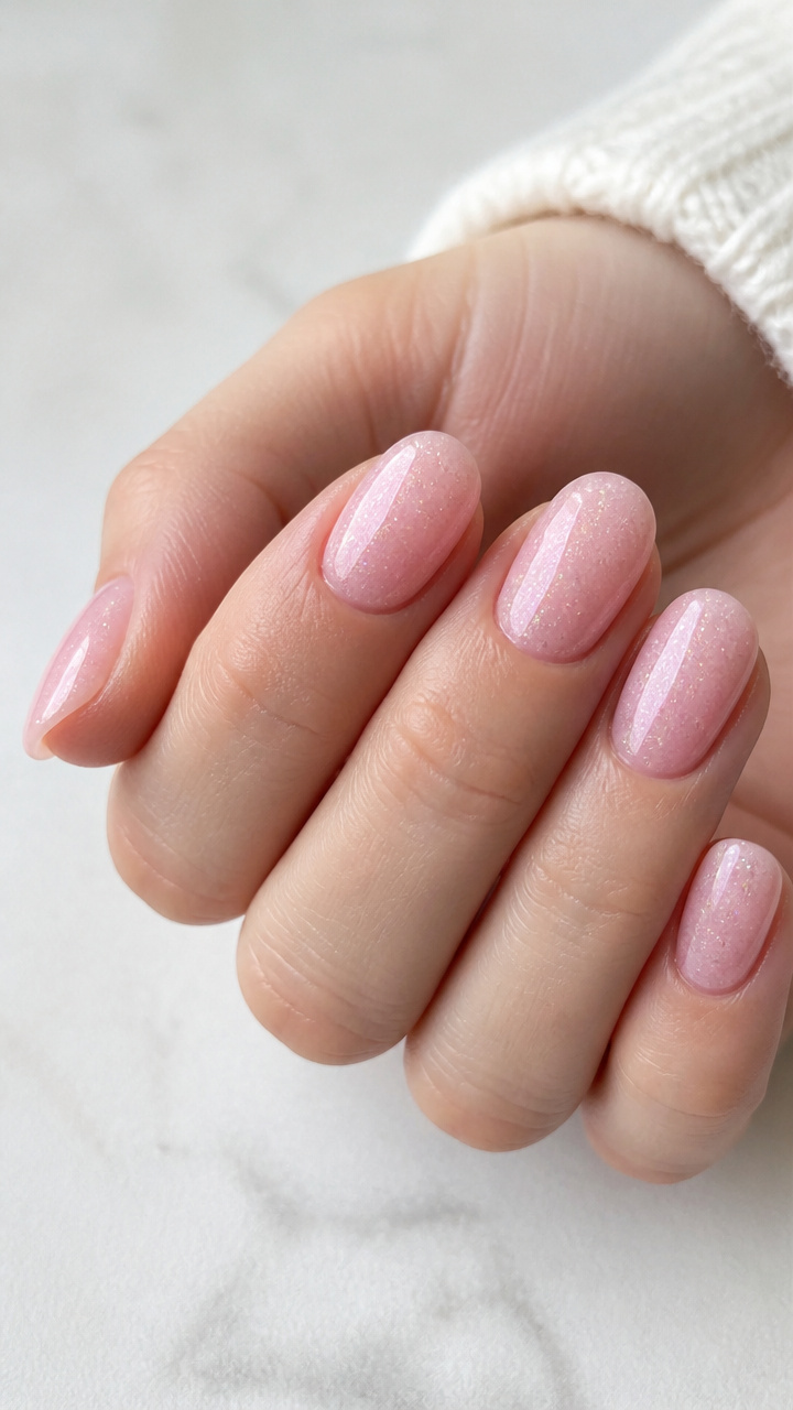 Frosted Petal Pink with Holographic Flecks