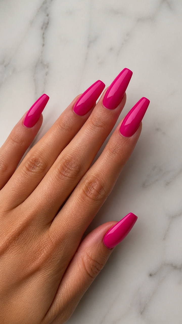 Glossy Fuchsia Ballerina Nails