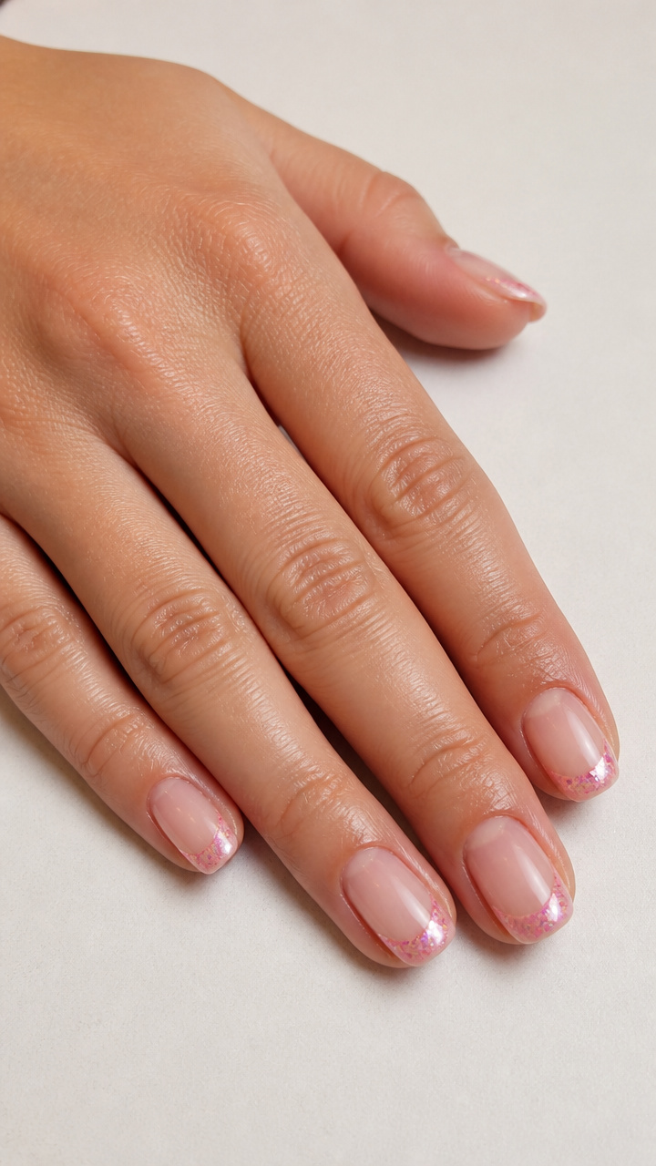 Iridescent Pink Glitter French Smile Line