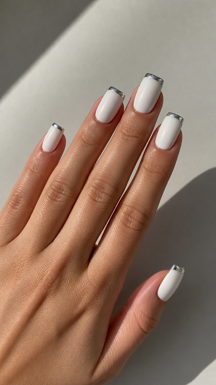 Matte White Square with Silver Chrome Tips