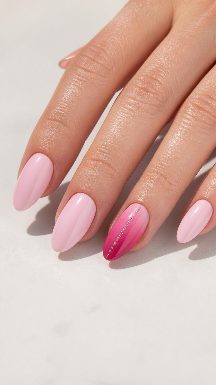 Ombré Pinkie Ring Finger with Tiny Rhinestone Trail