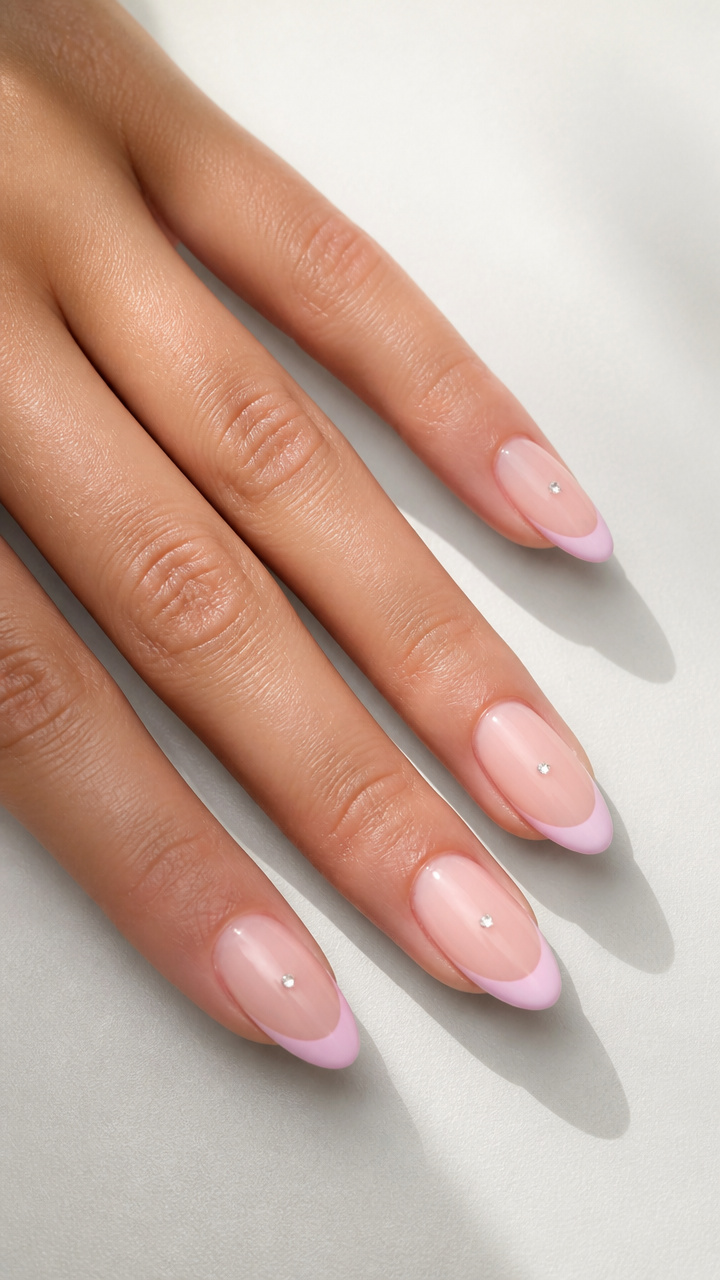 Pastel Pink Tips with Tiny Rhinestones