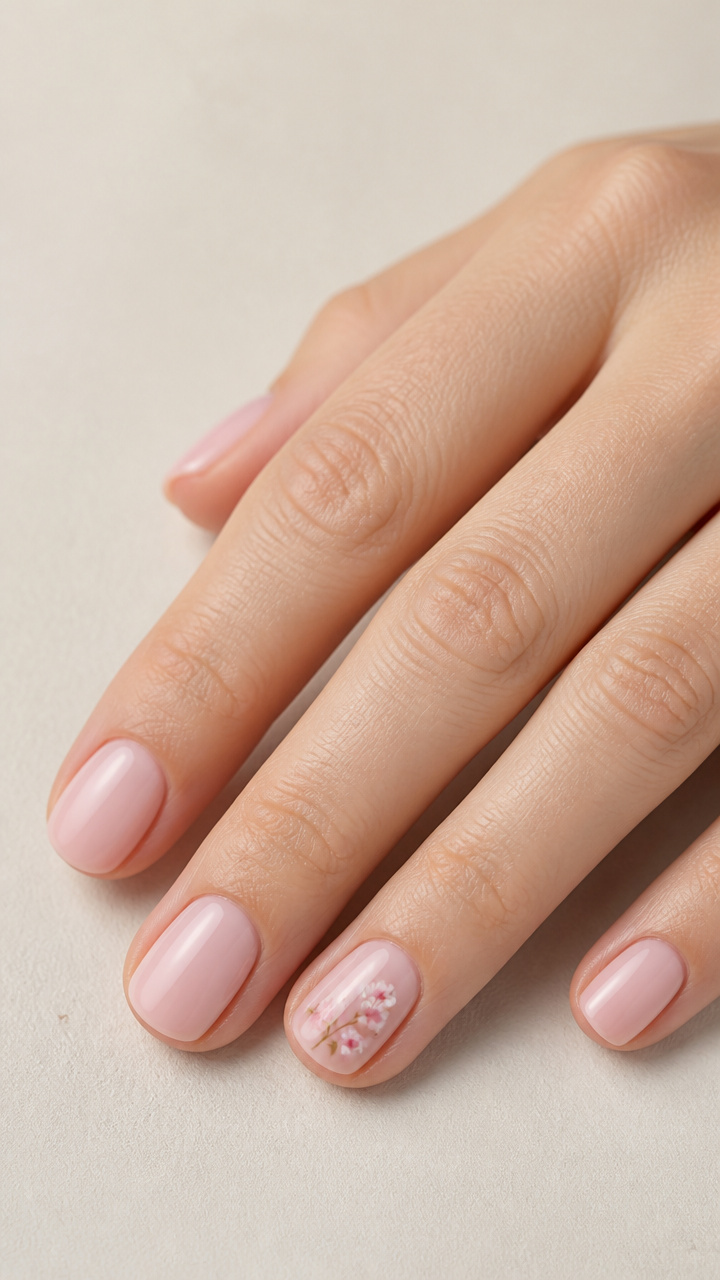 Pastel Pink with Dainty Cherry Blossom Art