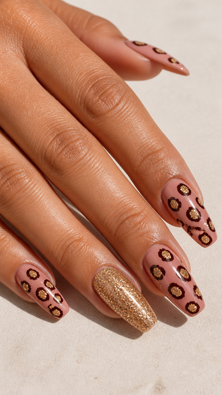 Pink Leopard Print with Gold Glitter Dots