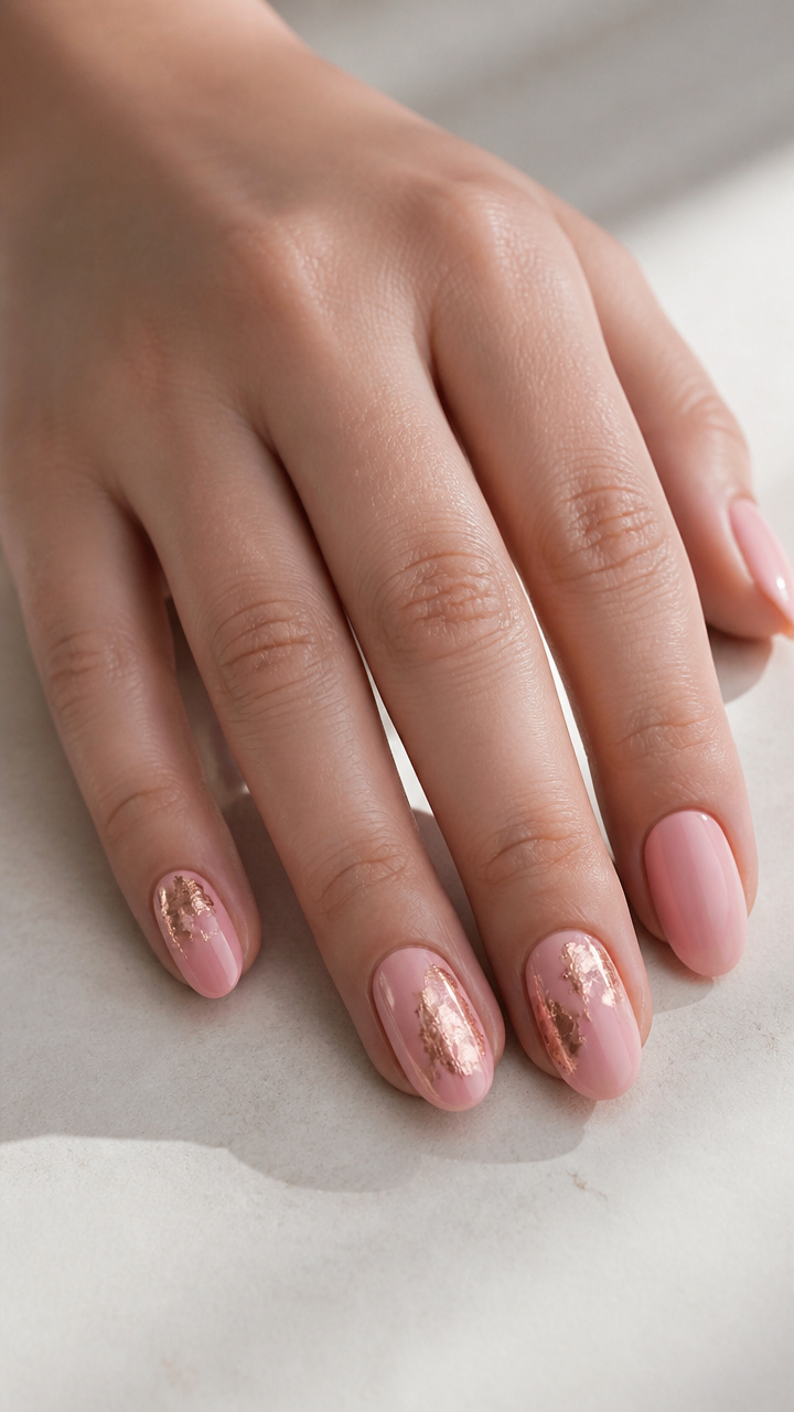 Rose Gold Foil Slices on Soft Pink