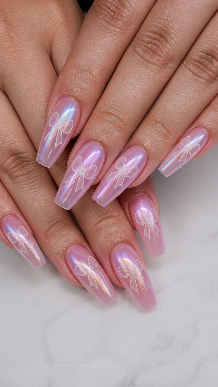 Rose Quartz Coffin with Floating Bows
