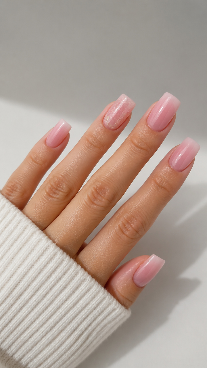 Rose Quartz Ombre with Clear Glitter Accent